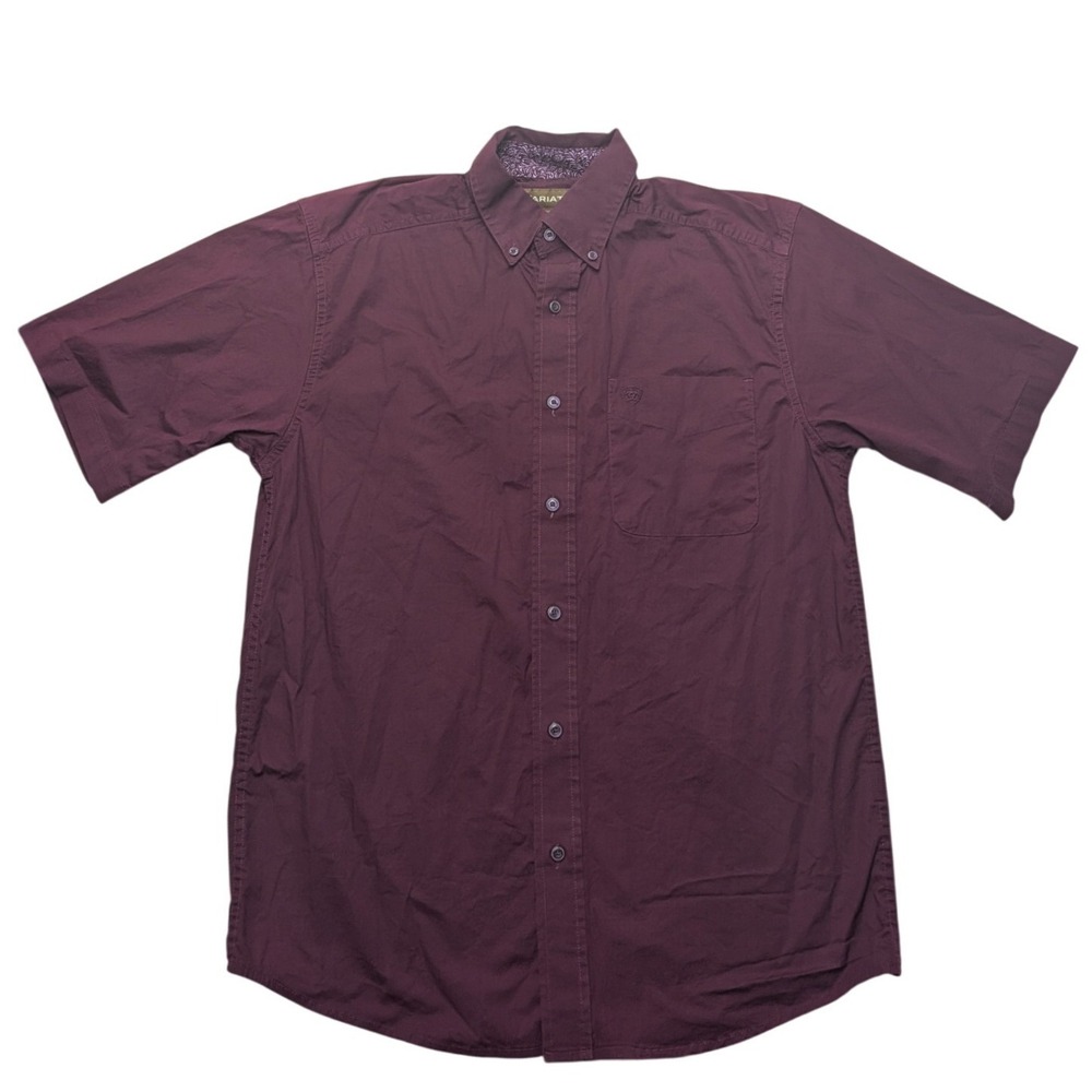 Ariat Button Down Shirt Mens Small Burgundy Short Sleeve Stretch 10026520